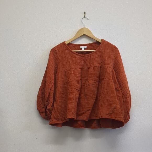 Max Studio Orange Blouse with Puff Sleeves and Boxy Fit size Large - Picture 2 of 5